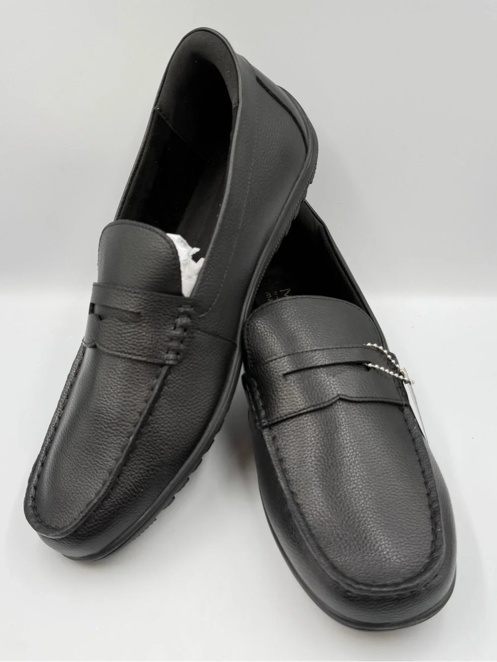 Marc Joseph New York John Street Mens Penny Loafer Sz 10W Black Grainy Slip On